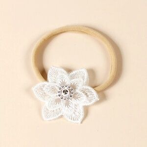Baby Girls Embroidered Hair Band-Soft White Florals Lace Nylon Hairband